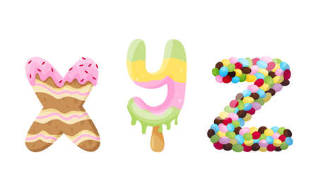 Delicious Candy and Sweet Pastry Alphabet Vector Setのイラスト素材