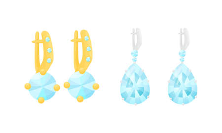 Golden and Silver Earrings as Jewellery or Jewelry Item and Personal Adornment Vector Setのイラスト素材
