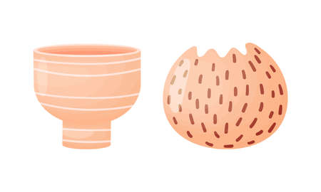 Shaped Ceramic or Clay Empty Pot for Decorative Flowers Vector Setのイラスト素材