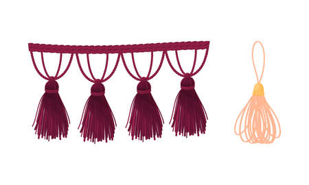 Tassel for Fabric and Clothing Decoration with Braided Cord and Yarn Skirt Vector Setのイラスト素材