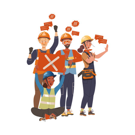 Group Of Dissatisfied People Protesting Holding Placard Defending Their Rights Vector Illustration