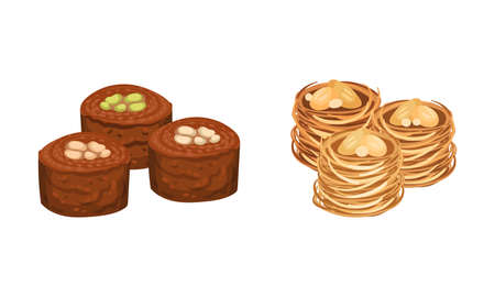 Turkish Delight or Lokum as Arabic Sweet and Sugary Dessert Vector Setのイラスト素材