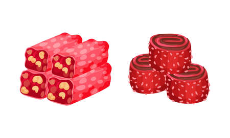 Turkish Delight or Lokum as Arabic Sweet and Sugary Dessert Vector Setのイラスト素材