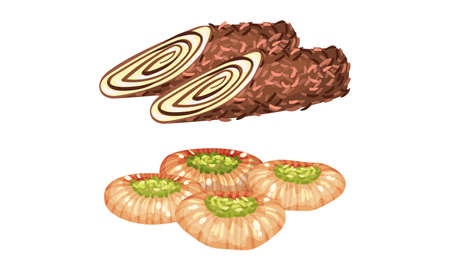 Turkish Delight or Lokum as Arabic Sweet and Sugary Dessert Vector Setのイラスト素材