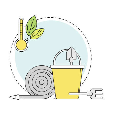 Gardening and Horticulture as Plant Cultivation with Hose and Bucket Line Round Vector Compositionのイラスト素材