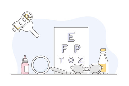 Medicine with Ophthalmologist Checkup with Eye Chart Line Vector Illustrationのイラスト素材