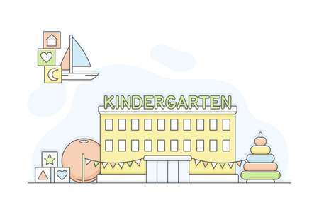 Municipal or City Services for Citizen with Kindergarten Department Vector Illustrationのイラスト素材