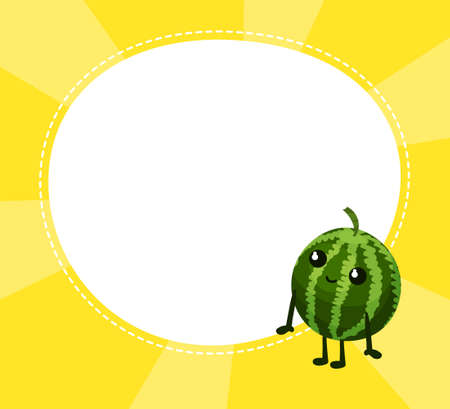 Funny Humanized Round Watermelon Fruit Near Blank White Frame Vector Templateのイラスト素材