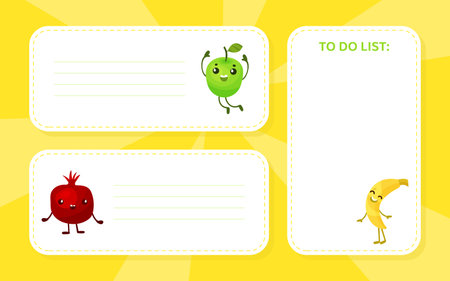 Lined Note and To Do List Card with Funny Humanized Fruit Vector Templateのイラスト素材