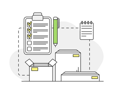 Furniture Items Delivery in Cardboard Box with Check List Line Vector Illustrationのイラスト素材