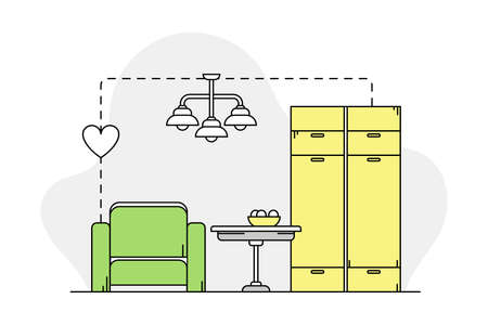 Furniture Items with Armchair and Wardrobe Line Vector Illustrationのイラスト素材