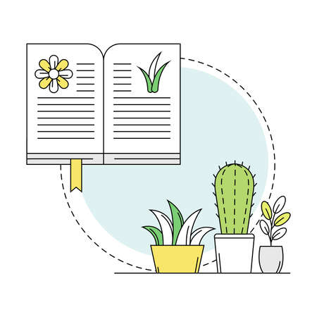 Gardening and Horticulture as Plant Cultivation with Flowerpot and Growing Botany Line Round Vector Compositionのイラスト素材