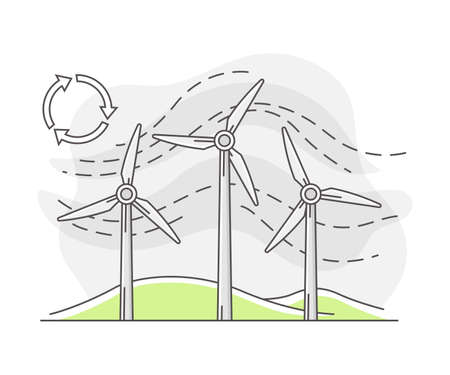 Energy Source with Wind Generator with Propeller Line Vector Illustrationのイラスト素材