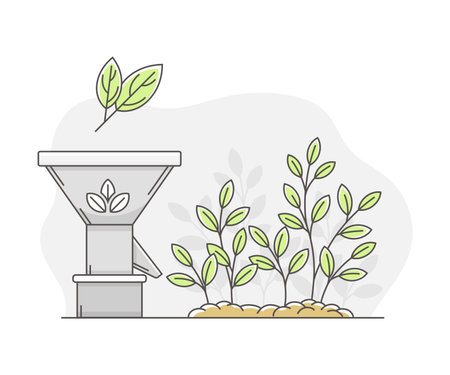Energy Source with Biofuel Processing from Biomass Line Vector Illustrationのイラスト素材