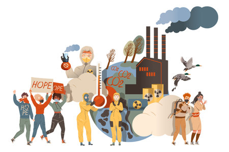 Contaminated Globe Surrouned by People Trying to Save the Environment on Earth Vector Illustration