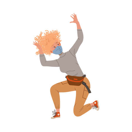 Woman Wearing Disposable Face Mask as Protection Against Air Toxic Pollution Vector Illustrationのイラスト素材