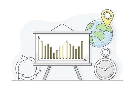 Business Process and Corporate Service Management with Strategic Planning and Analytics Line Vector Illustrationのイラスト素材