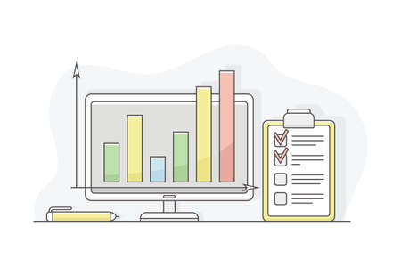 Business Process and Corporate Service Management with Strategic Planning and Analytics Line Vector Illustrationのイラスト素材