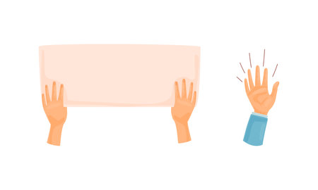 Hands holding blank placard, raised arm voting set cartoon vector illustrationのイラスト素材
