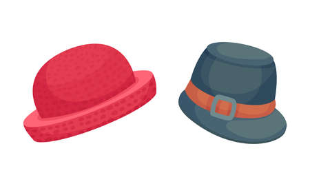 Set of headgears, male and female fashion headwear cartoon vector illustrationのイラスト素材