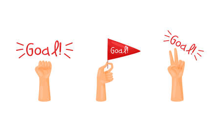 Soccer football fan attributes set. Hands crossing fingers wishing for good luck cartoon vector illustrationのイラスト素材