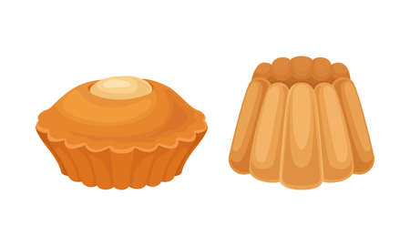 Baked products set. Sweet pastry muffins cartoon vector illustratioのイラスト素材