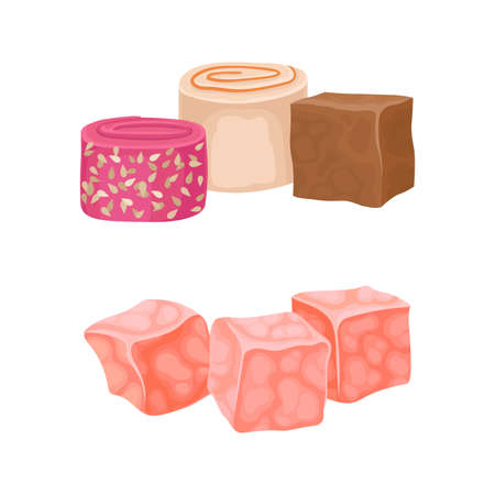 Oriental sweets set. Turkish delight, east cuisine desserts cartoon vector illustrationのイラスト素材