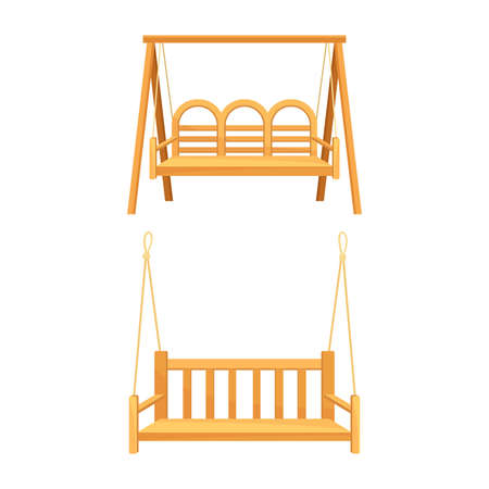 Swing wooden benches hanging on frame set vector illustrationのイラスト素材