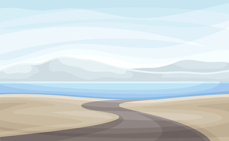 Winding Road Going into the Distance and Water Surface Vector Illustrationのイラスト素材
