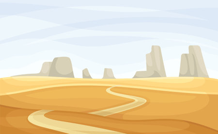 Winding Road Going into the Distance and Sandy Hill Vector Illustrationのイラスト素材
