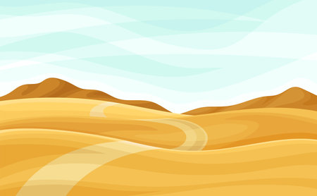 Winding Road Going into the Distance and Sandy Hill Vector Illustrationのイラスト素材