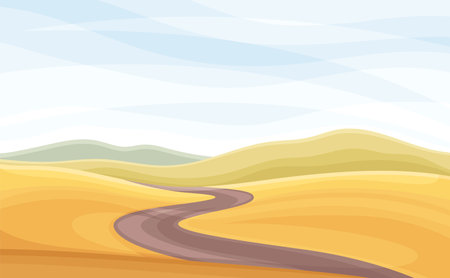 Winding Road Going into the Distance and Sandy Hill Vector Illustrationのイラスト素材