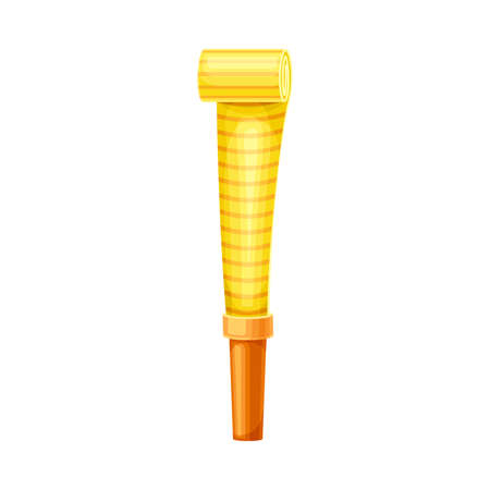 Yellow Party Whistle with Stripes as Birthday Toy and Accessory for Blowing and Making Sound Vector Illustrationのイラスト素材
