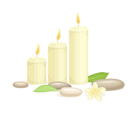 Spa and Aromatherapy with Burning Candle and Stone Vector Compositionのイラスト素材