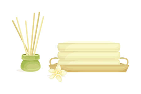 Spa and Aromatherapy with Incense and Folded Towel Vector Compositionのイラスト素材
