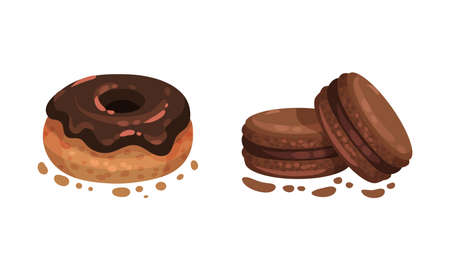 Chocolate Dessert as Sweet Afters and Yummy Treat Vector Setのイラスト素材