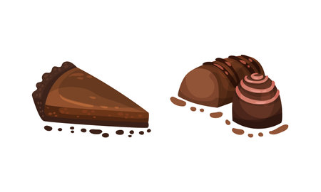 Chocolate Dessert as Sweet Afters and Yummy Treat Vector Setのイラスト素材
