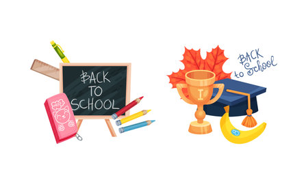 Back to School with Stationery Object Vector Composition Set