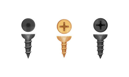 Metal Fastener and Nail as Small Object and Hardware Device Used for Joining Vector Setのイラスト素材