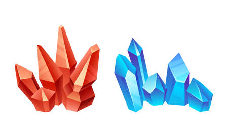 Bright Crystal or Crystalline Solid Material of Geometrical Shape with Faces Vector Setのイラスト素材