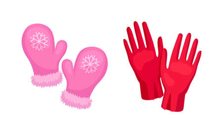Pair of Gloves and Mittens as Garment Covering Hand Vector Setのイラスト素材