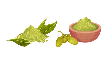 Set of olive products. Organic product, healthy diet vector illustrationのイラスト素材