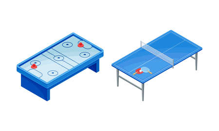 Board games set. Air hockey and table tennis tables vector illustrationのイラスト素材