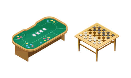 Board games set. Pocker and chessboard tables vector illustrationのイラスト素材