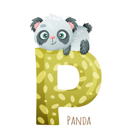P letter and cute panda baby animal. Zoo alphabet for children education, home or kindergarten decor cartoon vector illustrationのイラスト素材