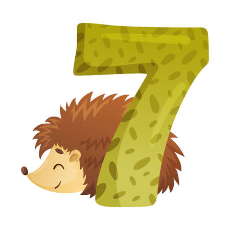 7 number and cute hedgehog baby animal. Educational numbers for children, home or kindergarten decor cartoon vector illustrationのイラスト素材