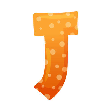J orange glossy letter. Cute childish alphabet for card, poster, nursery design cartoon vector illustrationのイラスト素材