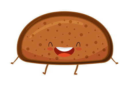 Bakery food cartoon character. Cute piece of bread with funny smiling face vector illustrationのイラスト素材