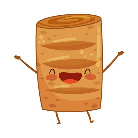 Baked food character. Cute bakery pastry with funny smiling face vector illustrationのイラスト素材