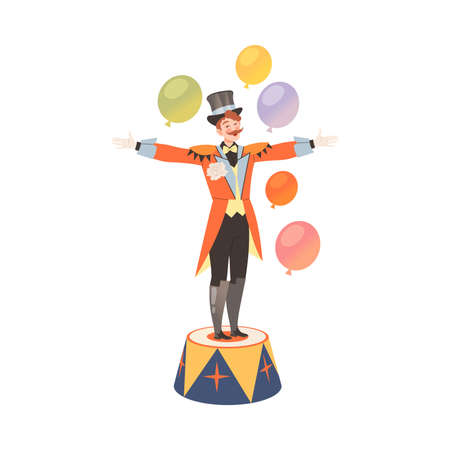 Circus artist performing at show, carnival party cartoon vector illustrationのイラスト素材